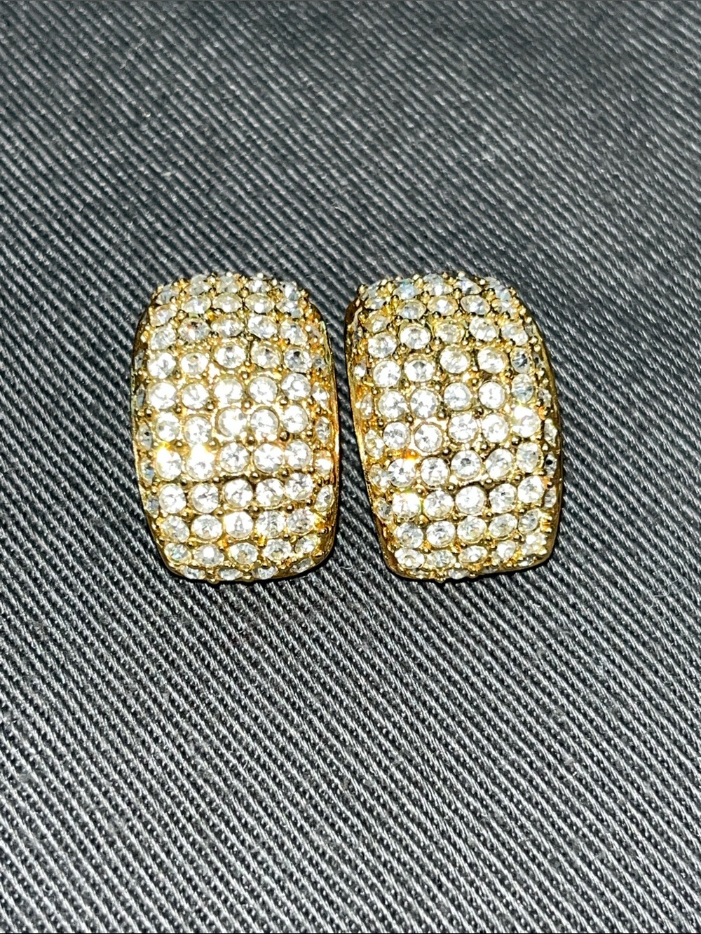 Roaman's Gold Crystal Pave Clip-On Hoop Earrings